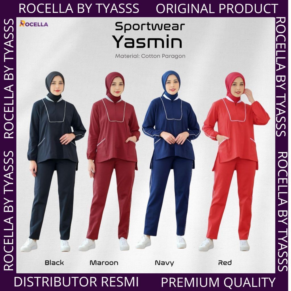 Baju Olahraga ROCELLA SPORTWEAR YASMIN  Pakaian Wanita One Set  Dewasa Remaja Bahan Cotton Paragon