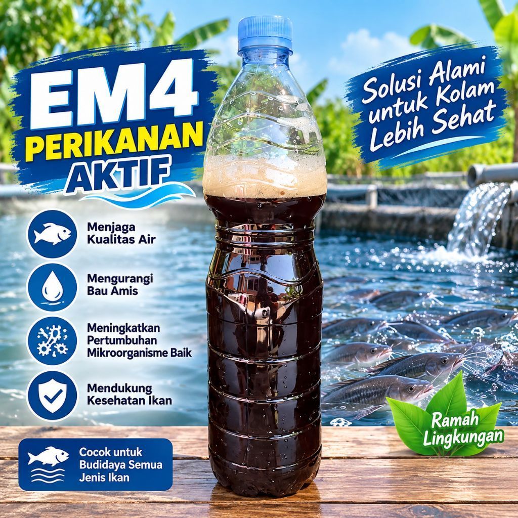 1 Liter  EM4 Perikanan Aktif+Molase| Probiotik Kolam Ikan Gurame, Lele, Nila, Patin