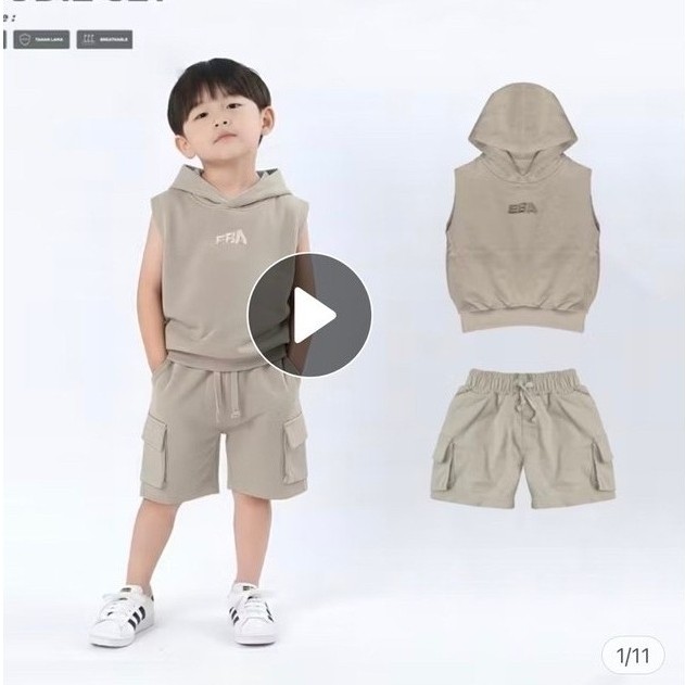 PRELOVED Eba Kids Hoodie Singlet Dune Set (Setelan Hoodie Singlet Anak) Unisex Size M