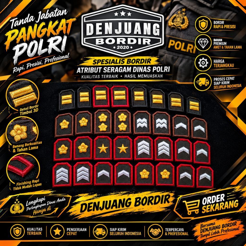 BORDIR ATRIBUT PANGKAT POLRI TIMBUL 3D