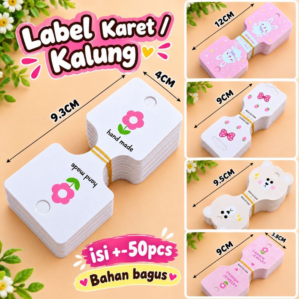 LABEL AKSESORIS KARET. LABEL KALUNG ACCESORIS .HANGTAG GELANG KALUNG KARET RAMBUT.