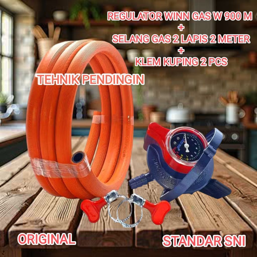 PAKET  REGULATOR  WIN GAS W 900 M / W900NM  REGULATOR GAS LPG BONUS SELANG 2 METER 2 LAPIS SNI  DAN 