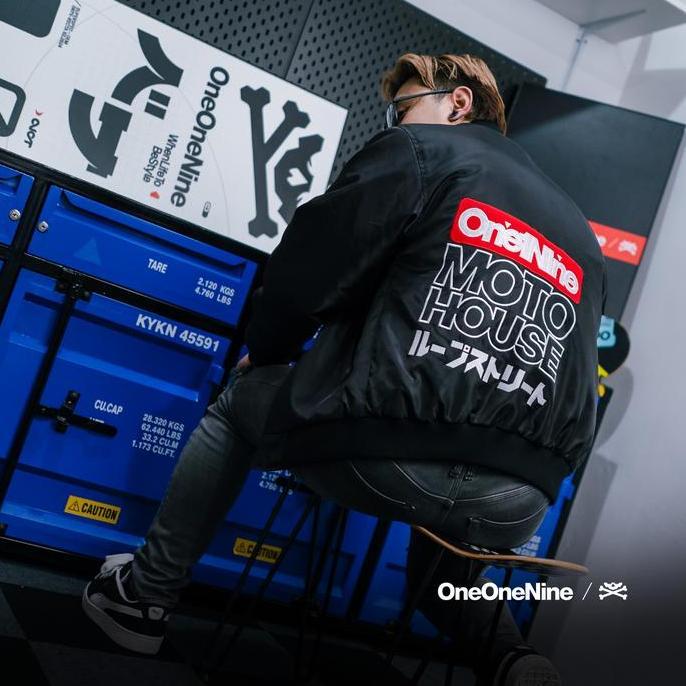 Oneonenine Ksr Jaket Varsity Cosmo Black - Jaket Motor Sport Parasut Bordir