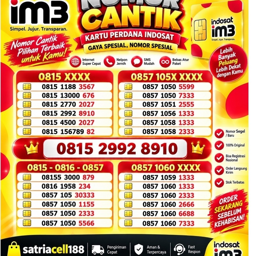 Kartu perdana indosat nomor cantik jaringan 4G support 5G kuota 3GB COD