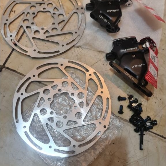 sepasang caliper trp hy road hidrolis flatmount lengkap rotor 160mm
