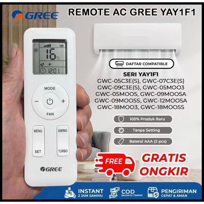 TERLARIS REMOTE AC GREE YAY1FA GWC-05C3E(S) GWC-07C3E(S) GWC-09C3E(S) GWC-05MOO5 GWC-07MOO5 GWC-09MO