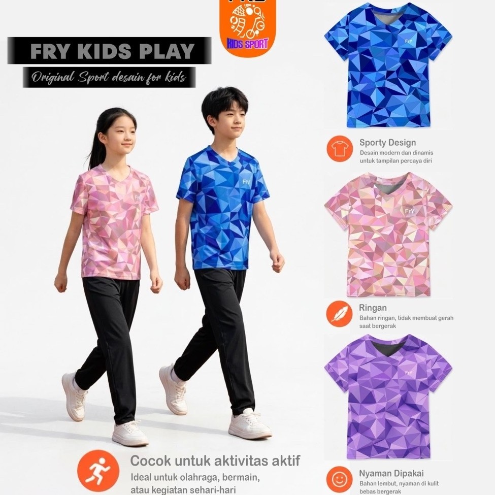 JERSEY RUNNING ANAK / KAOS OLAHRAGA MOTIF ABSTRAK DRIFIT ADEM