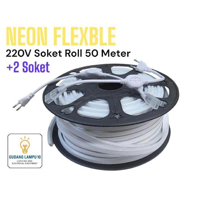 Lampu LED Neon Flexible Roll 50 Meter 220V Soket