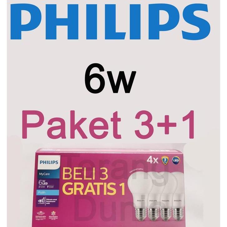 BEBAS ONGKIR - Philips LED Paket Multipak 6w Philips Lampu LED 6wat Bohlam Philips 6w