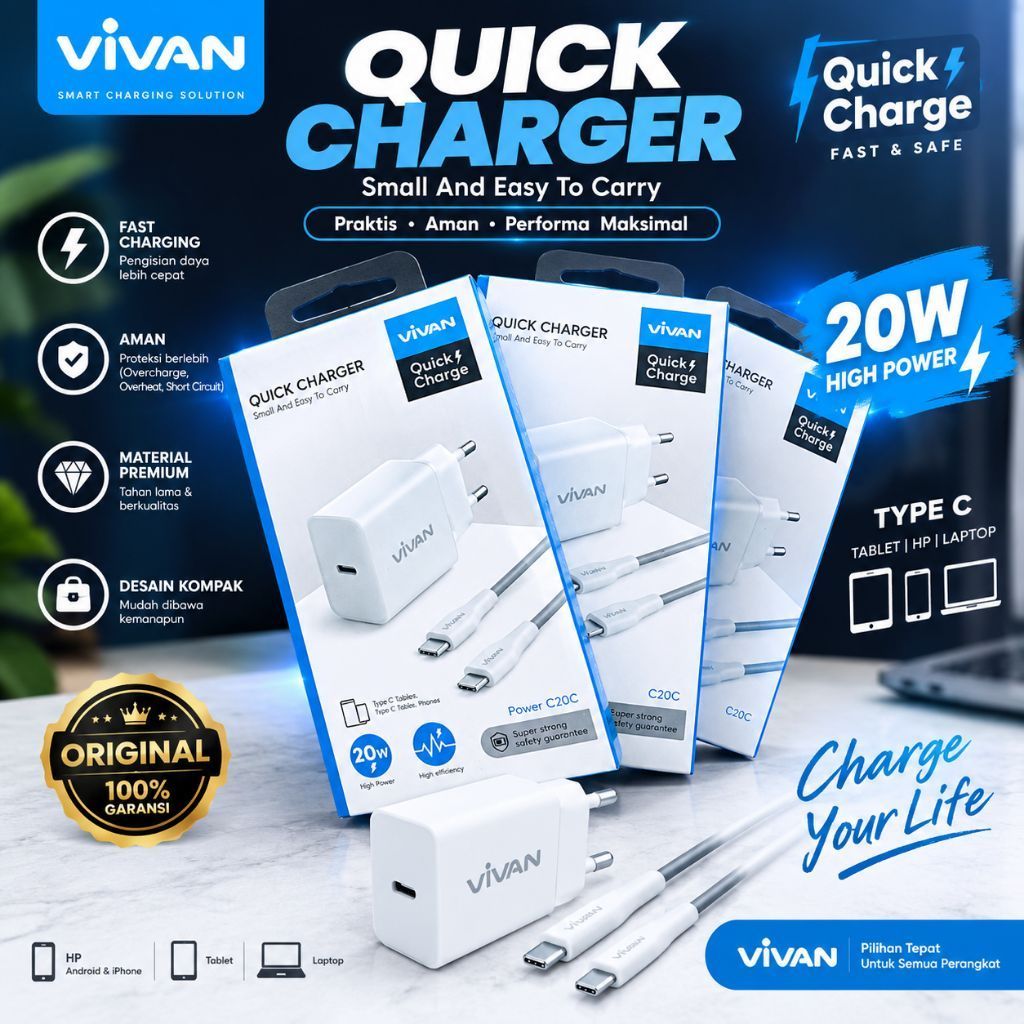 Charger Vivan 20 watt Quick charger PD fast high performance