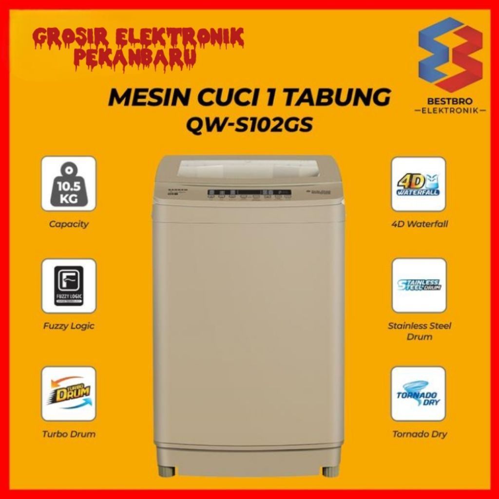 MESIN CUCI SANKEN 10.5 KG TOP LOADING SERIES QW-S102GS BERGARANSI RESMI