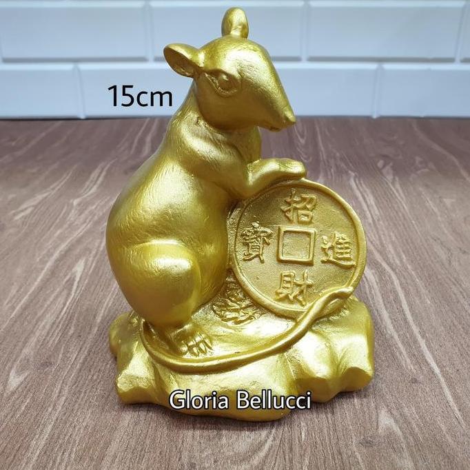 patung pajangan shio tikus emas jumbo 12 shio gold