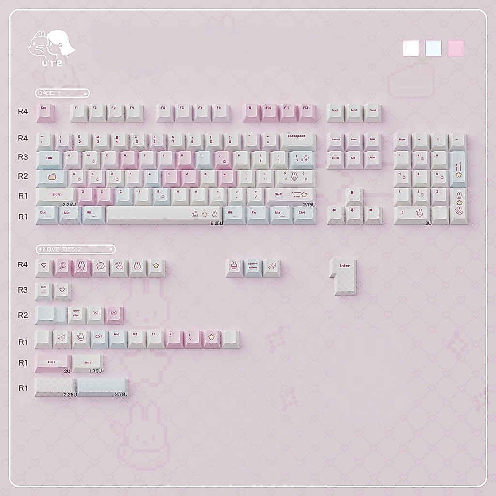 URE Pink Rabbit Keycaps Cherry Profile Dyesublimation PBT Keycaps Cute Girl Keycaps For MX Switches