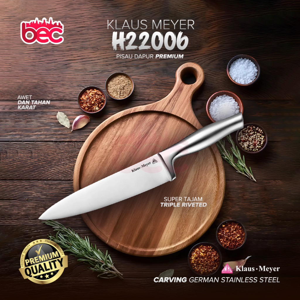 [Klaus-Meyer] Chef Knife Pisau Dapur Profesional Stainless Steel Super Tajam Triple Riveted
