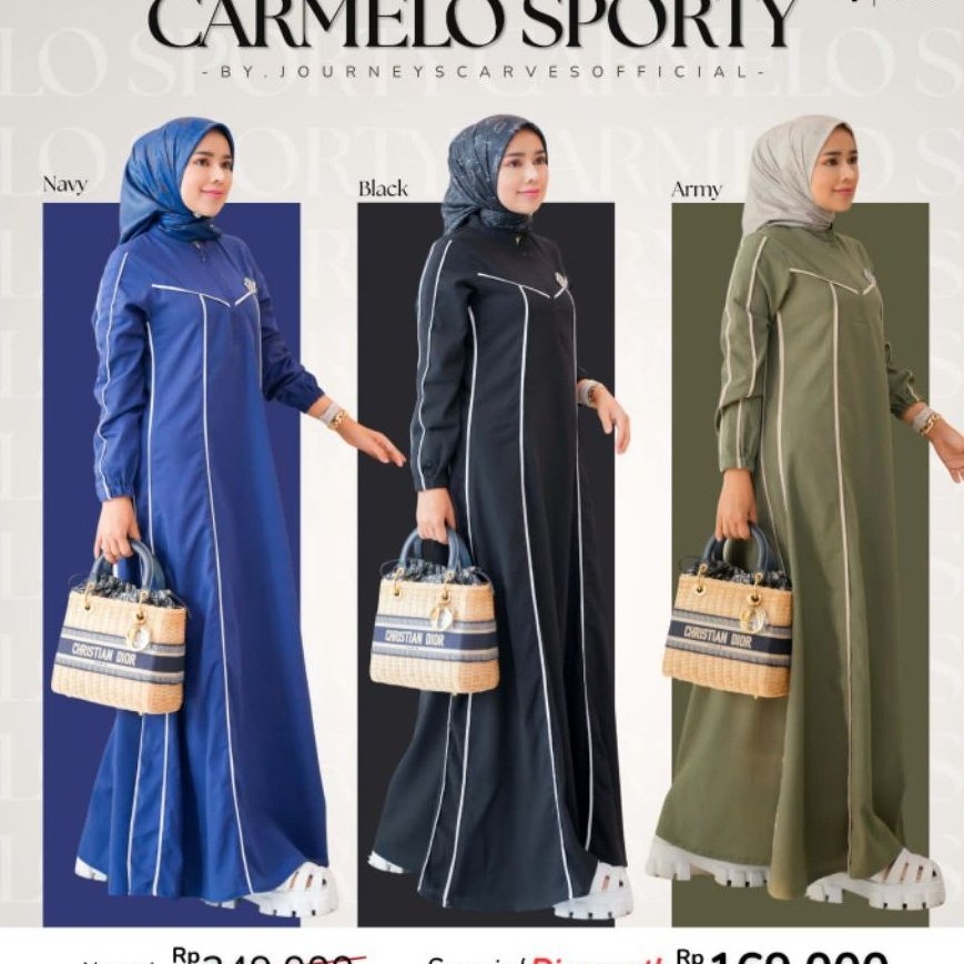 Carmelo sporty dress JP journey indrakanaya gamis wanita terbaru