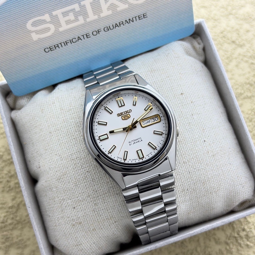 Arloji Jam tangan Seiko 5 7s26b White dial Arabic Second Preloved