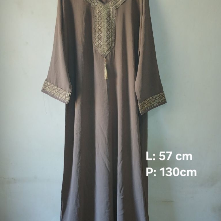[Baru] Gamis Abaya Asli Arab Saudi Dari Makkah Warna Coklat Muda/Mocca Bordir Emas