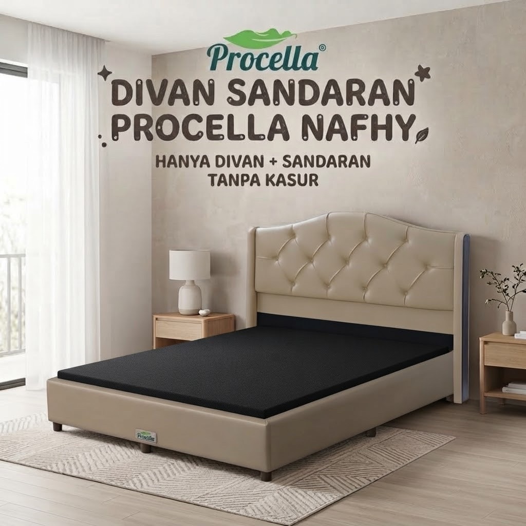 Divan Sandaran Procella Nafhy Hanya Divan + Sandaran Tanpa Kasur Warna Krem / Divan Sandaran Kancing