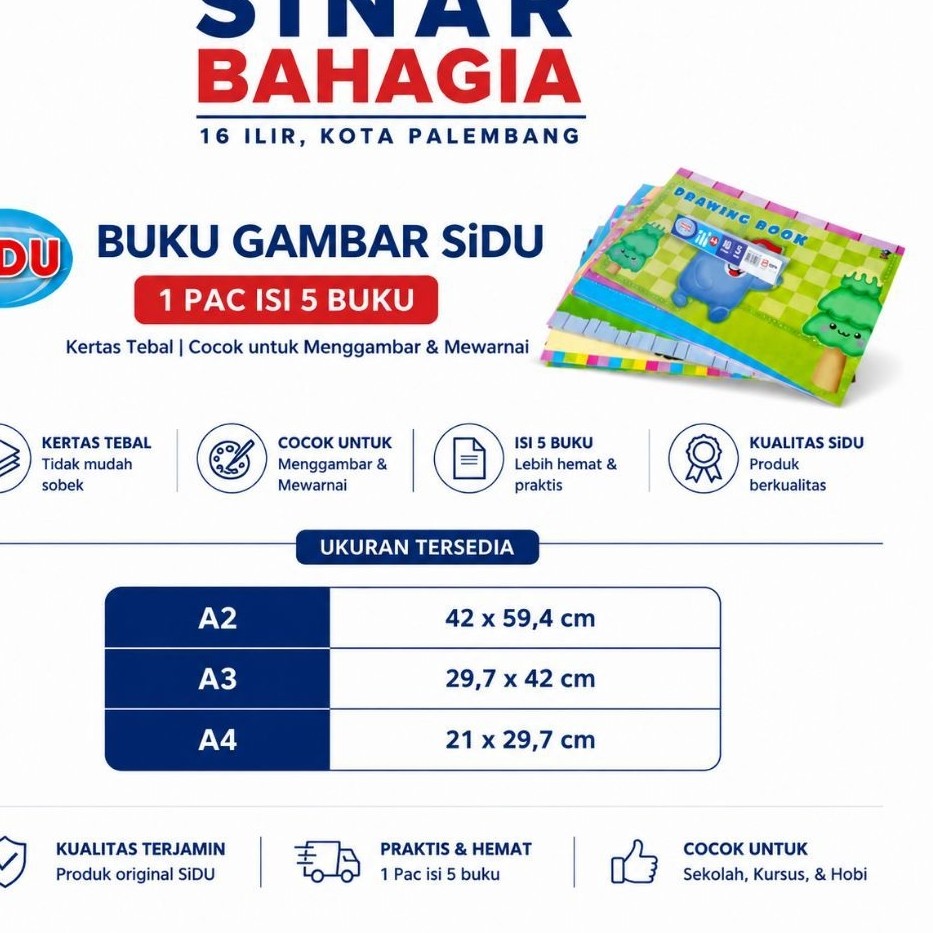 Grosir (isi 5pcs) Buku Gambar Sidu A4, A3.
