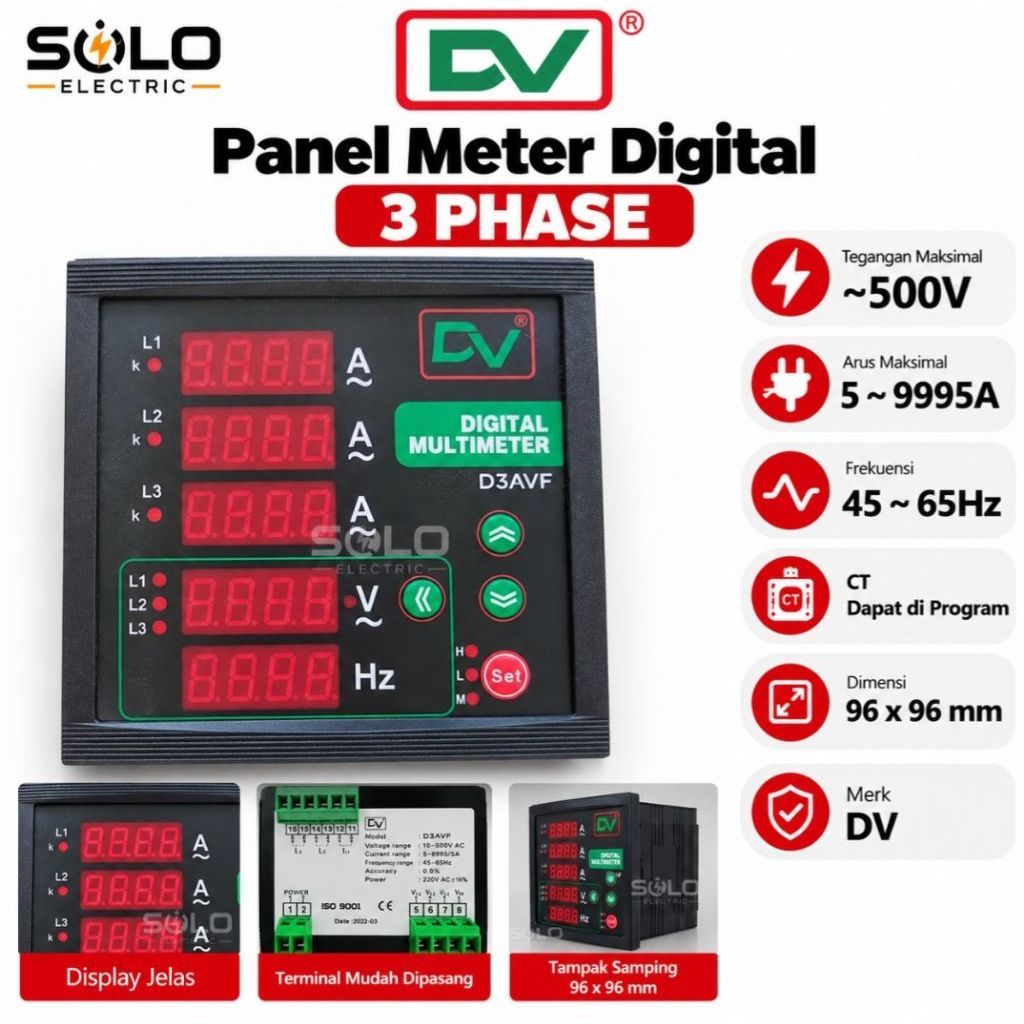 Panel Meter Digital 3 Phase / volt ampere hz
