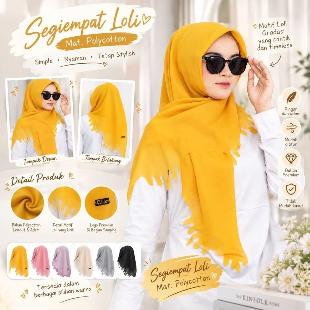 Jilbab Segiempat Lolly Square Kerudung Segi Empat Laser Jari Tangan Jilbab Scarf