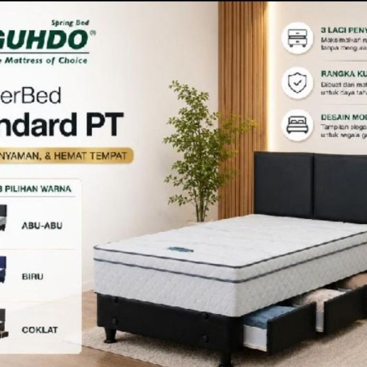 GUHDO Kasur Divan Laci Guhdo Standard Plushtop - Ranjang Laci - Drawer Bed - Drawerbed Fullset