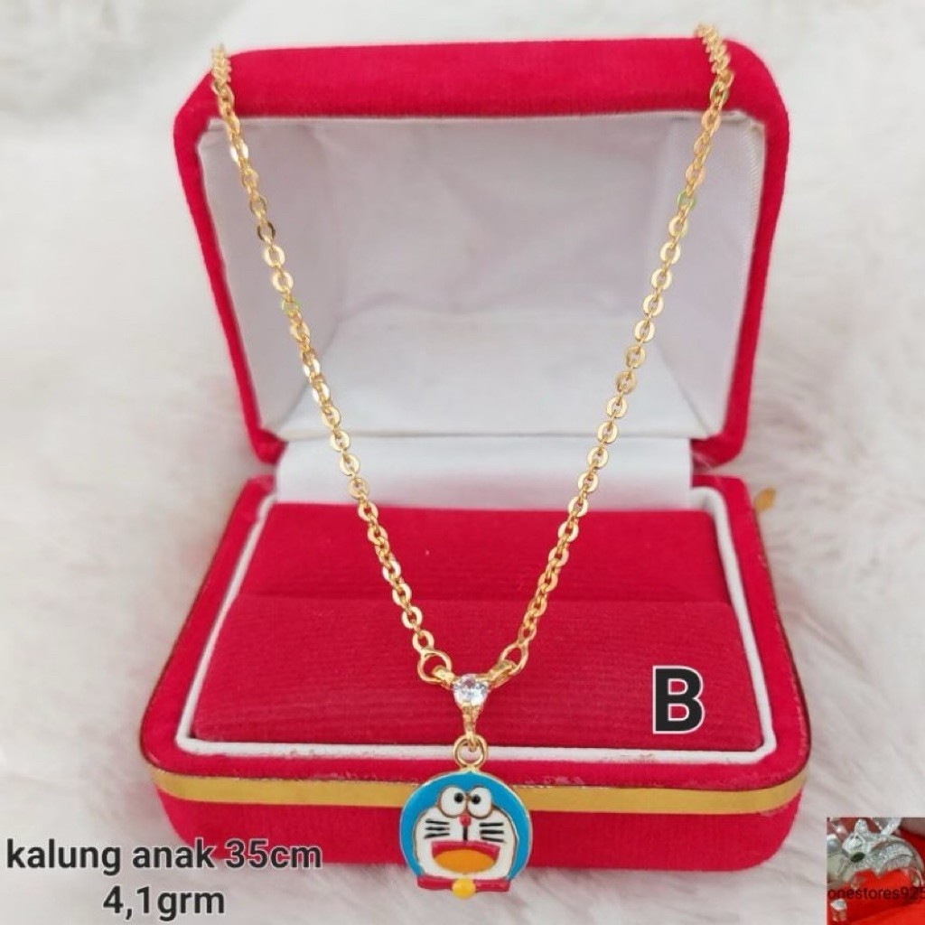 Kalung Anak Karakter Doraemon 35cm 4,1grm Perak 925 Lapis Emas Kuning