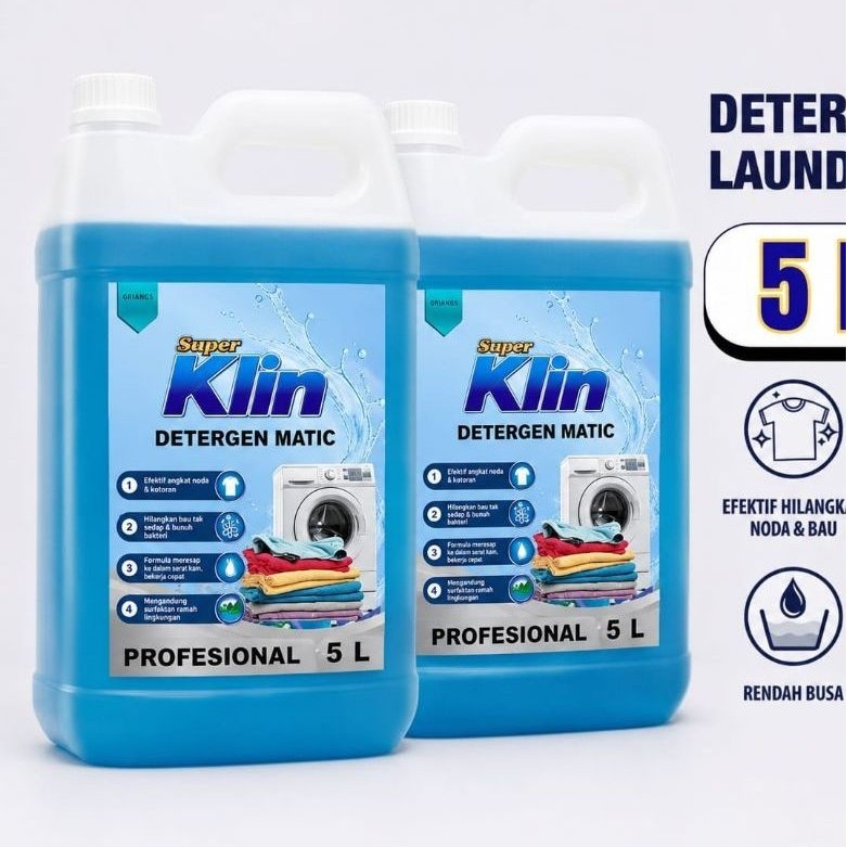 Detergen Matic Super Klin 5 Liter – Detergen Cair Laundry Kiloan, Pembersih Noda & Bau, Rendah Busa,
