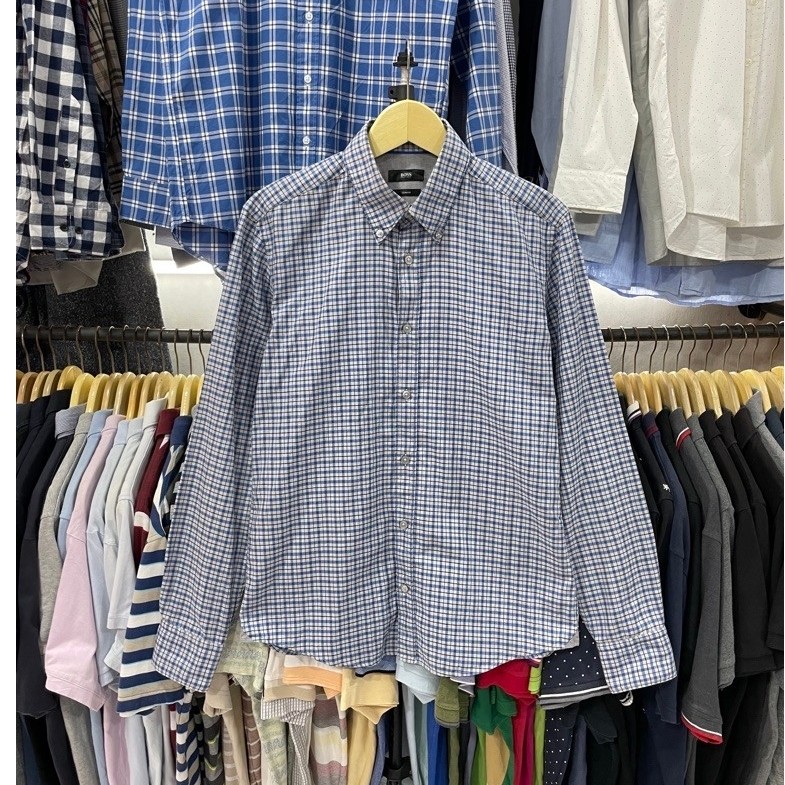 KEMEJA/PLAID SHIRT BOSS HUGO BOSS SLIMFIT ABU/BIRU L