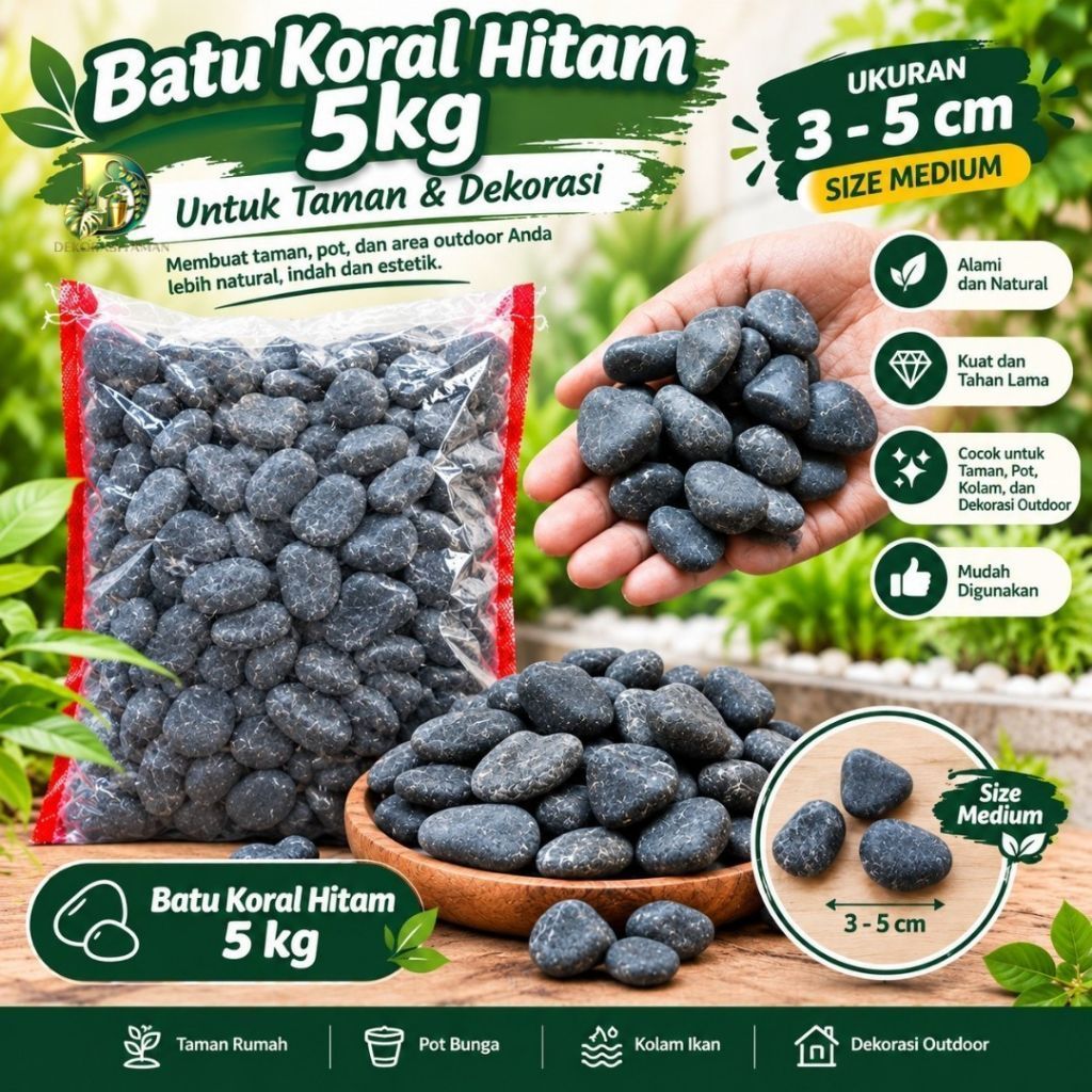 batu koral hitam 5 kg - batu dekorasi taman - batu koral hitam - batu aquarium