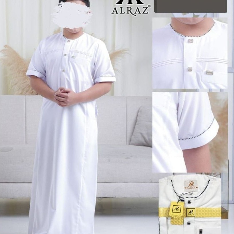 Alraz Gamis Jubah Remaja Anak Pendek Hitam Putih Hanafi series
