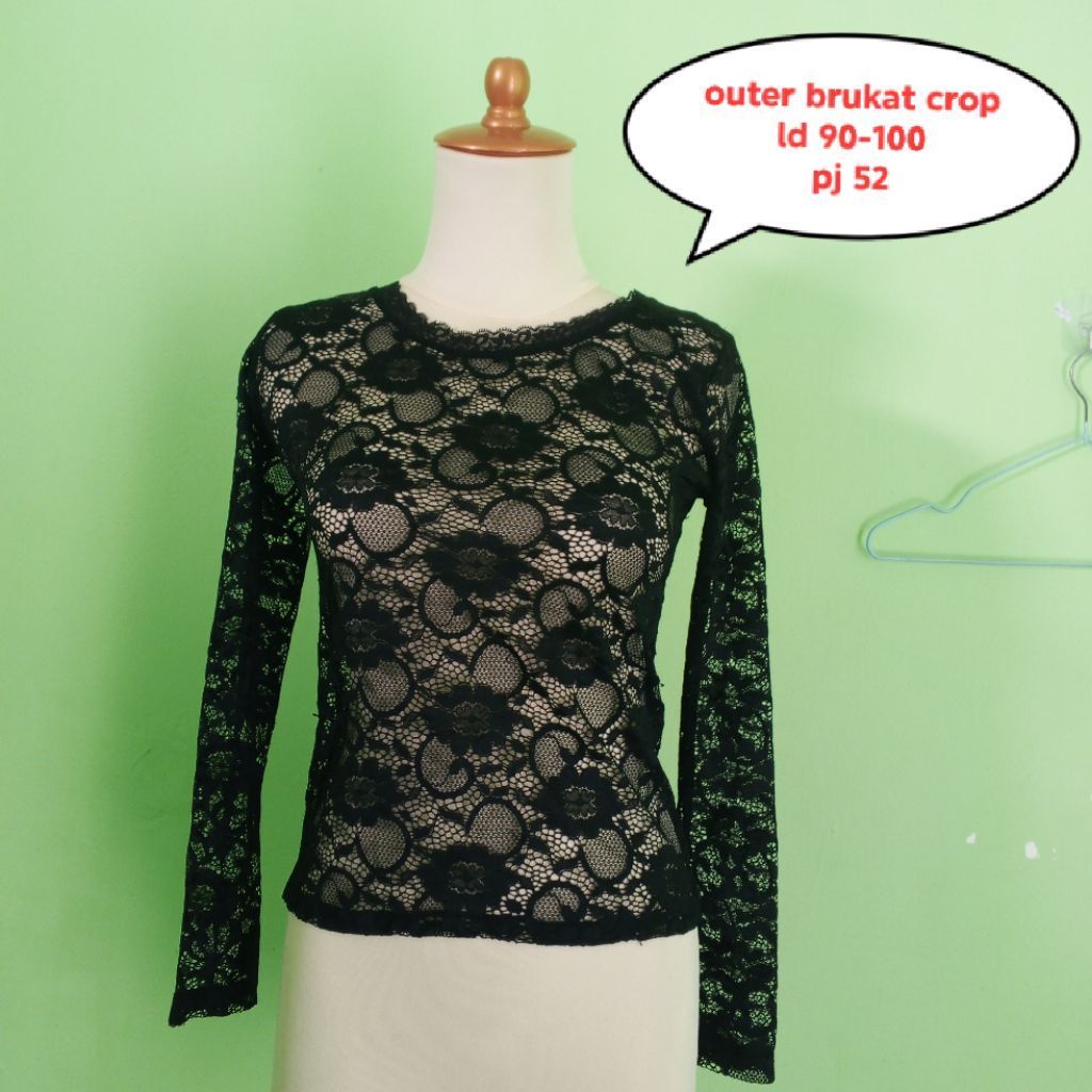 PL outer brukat hitam crop