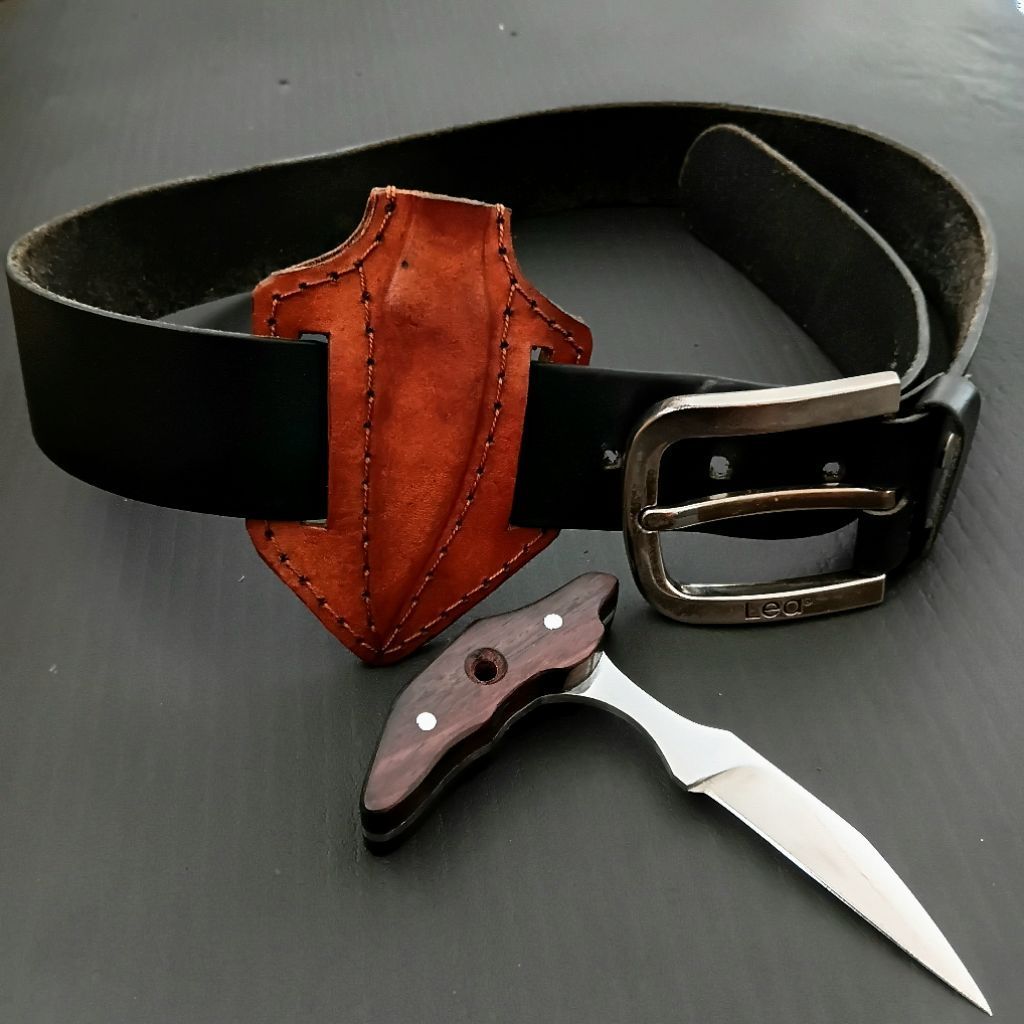 prototipe pisau push dagger sarung kulit sapi
