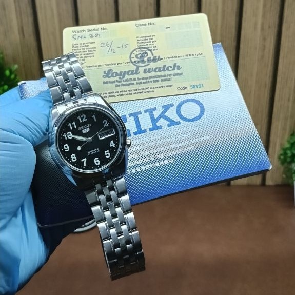 (Preloved) Jam Tangan Seiko 5 Automatic SNK381K1 Black Dial Original 7S26 21 Jewels Day Date + Repla