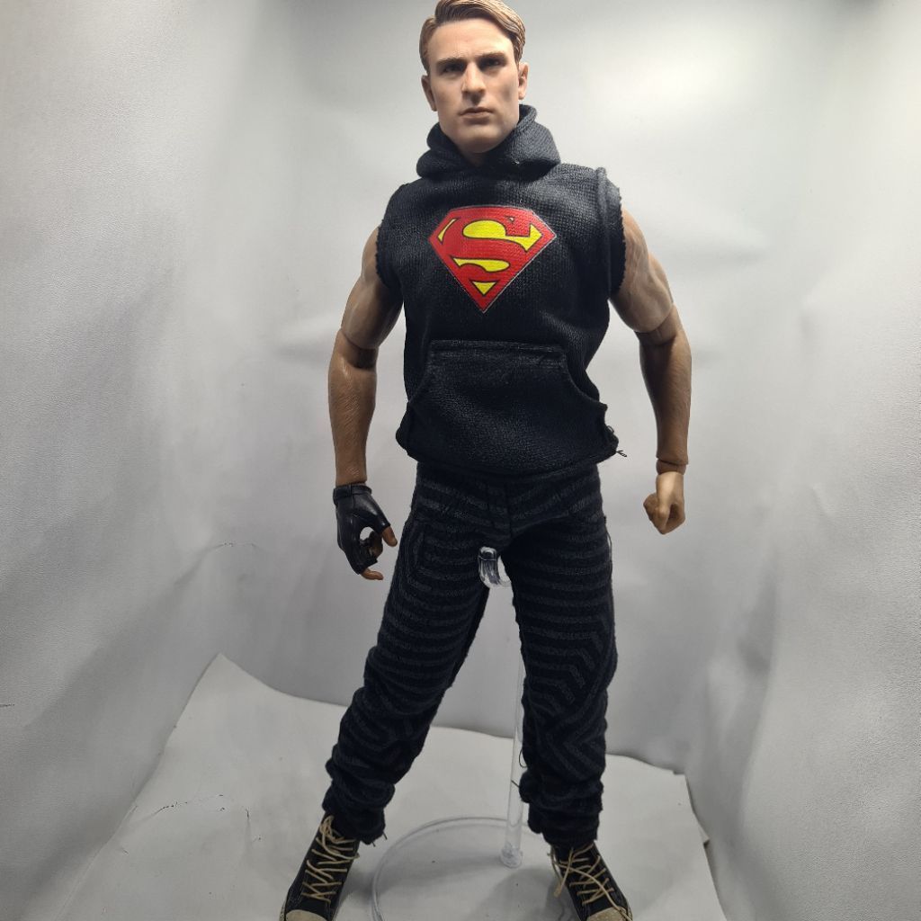skala 1/6 miniatur pakaian jackett dan celana superman hitam figure kitbash boneka barbie ken male d