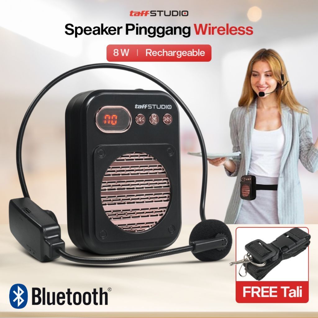 Speaker Pinggang Mic Wireless Headset Megaphone TaffSTUDIO Mic Penguat Suara Tour Guide