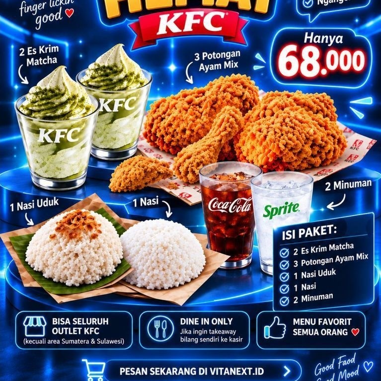 Paket Hemat KFC Isi Ayam Mix, Nasi, Es Krim Matcha & Minuman