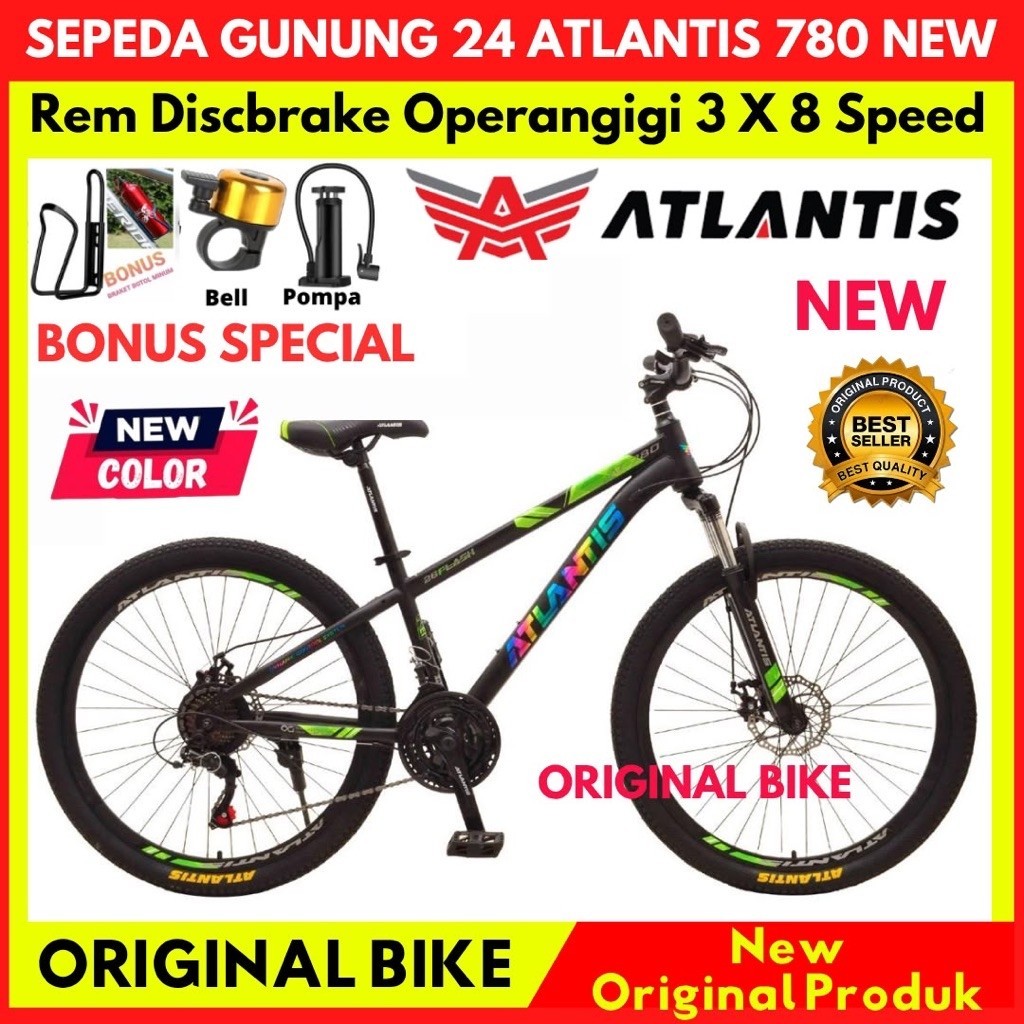 Sepeda Gunung 24 MTB ATLANTIS 780 Rem Discbrake Operangigi 3 X 8 Speed New