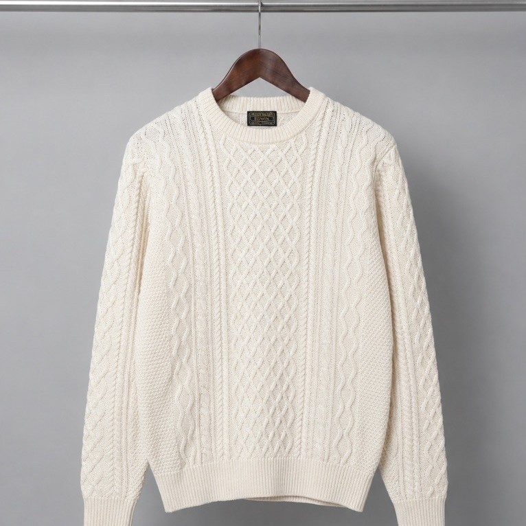 Sweater Edwin Cableknit Rajut Pria Full Kepang White