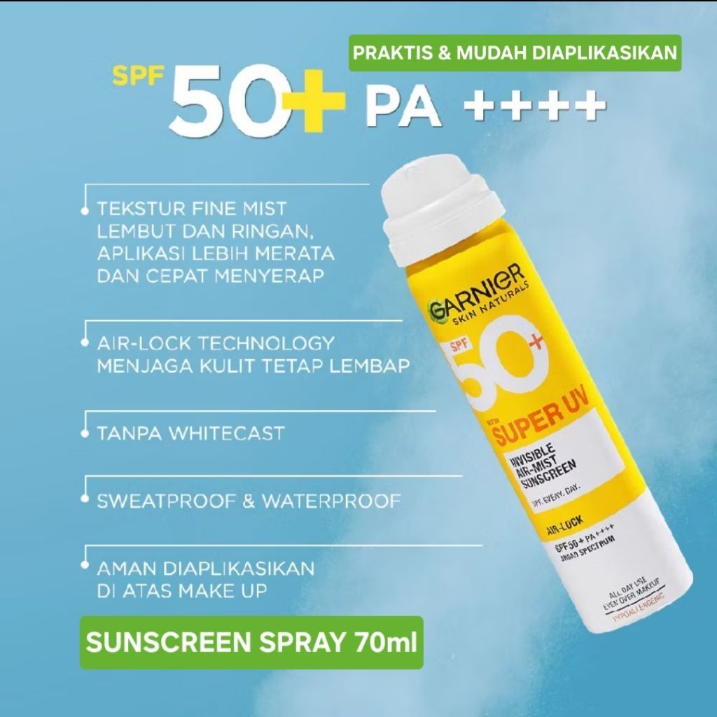 GARNIER Sunscreen Spray SPF 50+ 70ml / Garnier Super UV Sunscreen