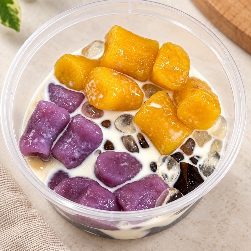 LOW KALORI QQ Taro Ball Qb ball Dessert Taiwan, Grassjelly Osmanthus Cincau konjac jelly