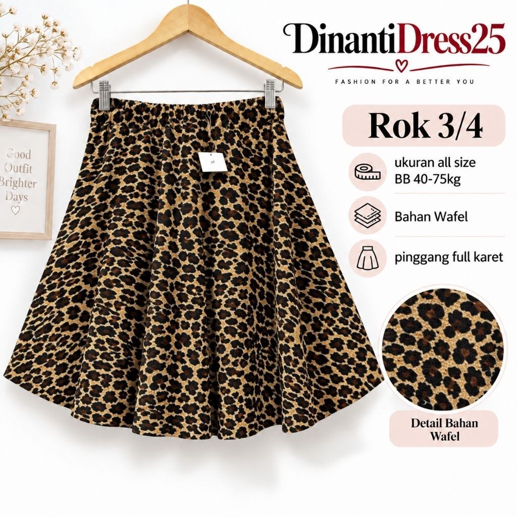 Rok Payung Mini Wanita 3/4 Wafel Motif Macan