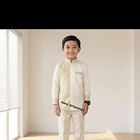 set baju  celana kemeja pariasi songket anak, cocok untuk seragam sekolah seragam nikahan dn berbaga