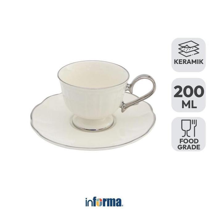 Informa Appetite Eden Cangkir Dengan Saucer Keramik 200 ml - Putih Tea Cup Coffee Cup Set Cawan Tata