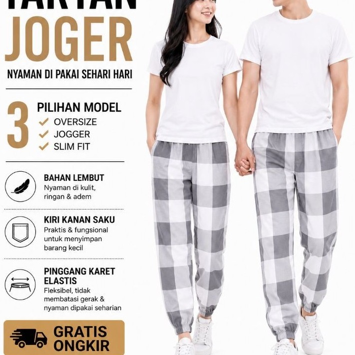 Celana Panjang Wanita/Pria Motip Kotak Tartan Santai Joger Baggy Oversize Korean style