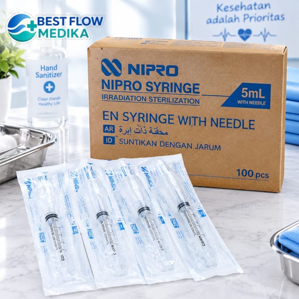 NIPRO Syringe 5 mL With Needle – Spuit Suntikan dengan Jarum Ecer 1 Pcs