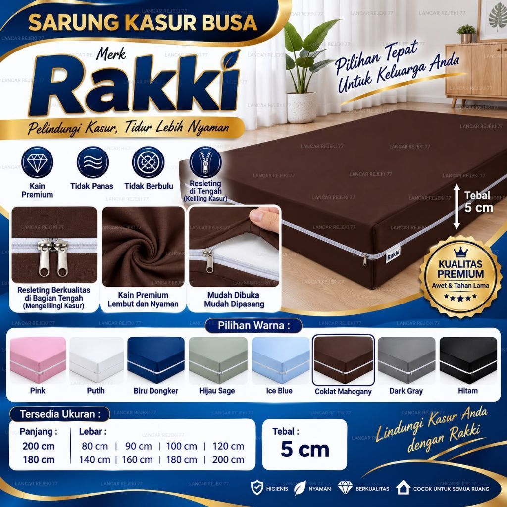 Sarung Kasur Busa Rakki Tebal 5cm  , panjang 200 cm Premium Resleting | Cover Kasur Busa Tidak Panas