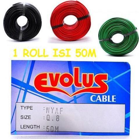 KABEL NYAF 0.8MM DIAMETER 3MM ISI 50M TUNGGAL SERABUT MERK ELVOLUS