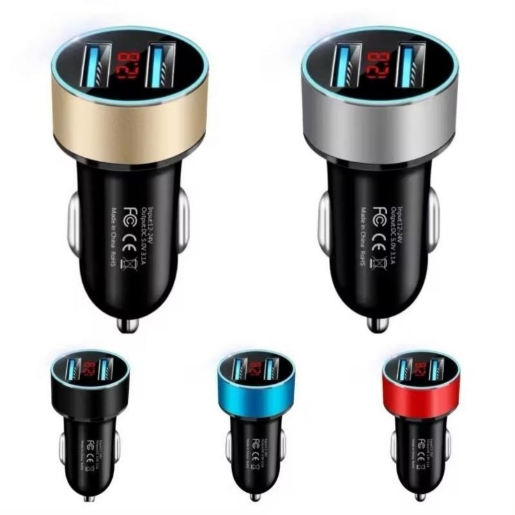 charger fast mobil 3.1A 12V - 24V dual port USB output charger hp motor dan mobil universal