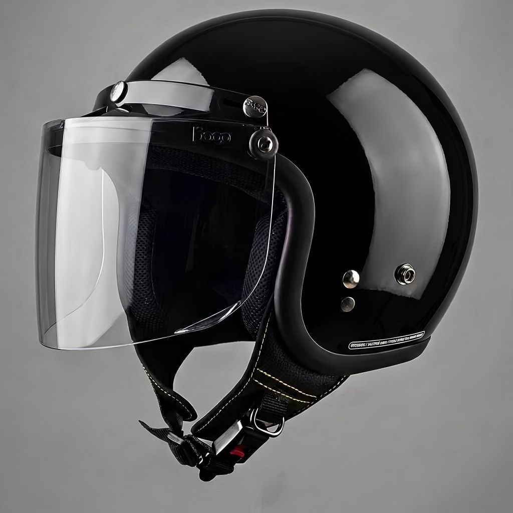 Helm Bogo Retro Carloss Premium - SNI Kaca Flat Datar Cembung Injak Original